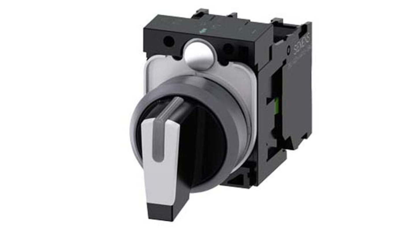 Selettore a 3 posizioni Siemens, diametro foro 22 mm, unità in metallo, protezione IP66/IP67/IP69, corrente 10 A, tensione 500 V.