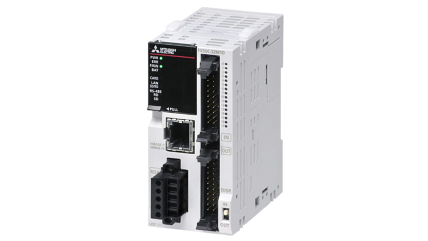 CPU PLC Mitsubishi Electric FX5UC-32MT/DSS, 16 I/O, montaggio desktop, dimensioni 42,1 x 90 x 89,1 mm, porta Ethernet.