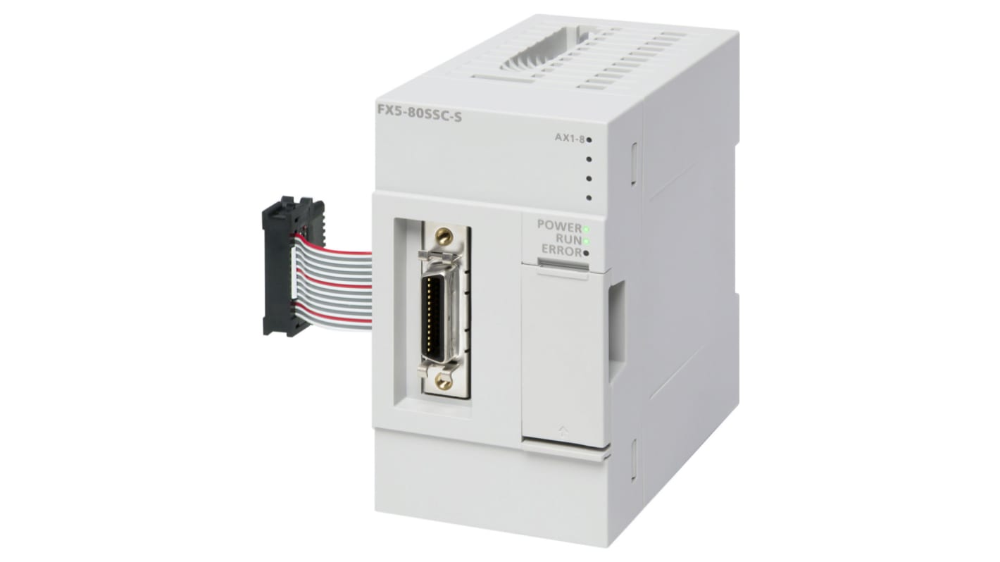 Modulo di comunicazione Mitsubishi Electric FX5-80SSC-S per PLC iQ FX5, montaggio su guida DIN, 50 x 90 x 83 mm, 4 ingressi e uscite.
