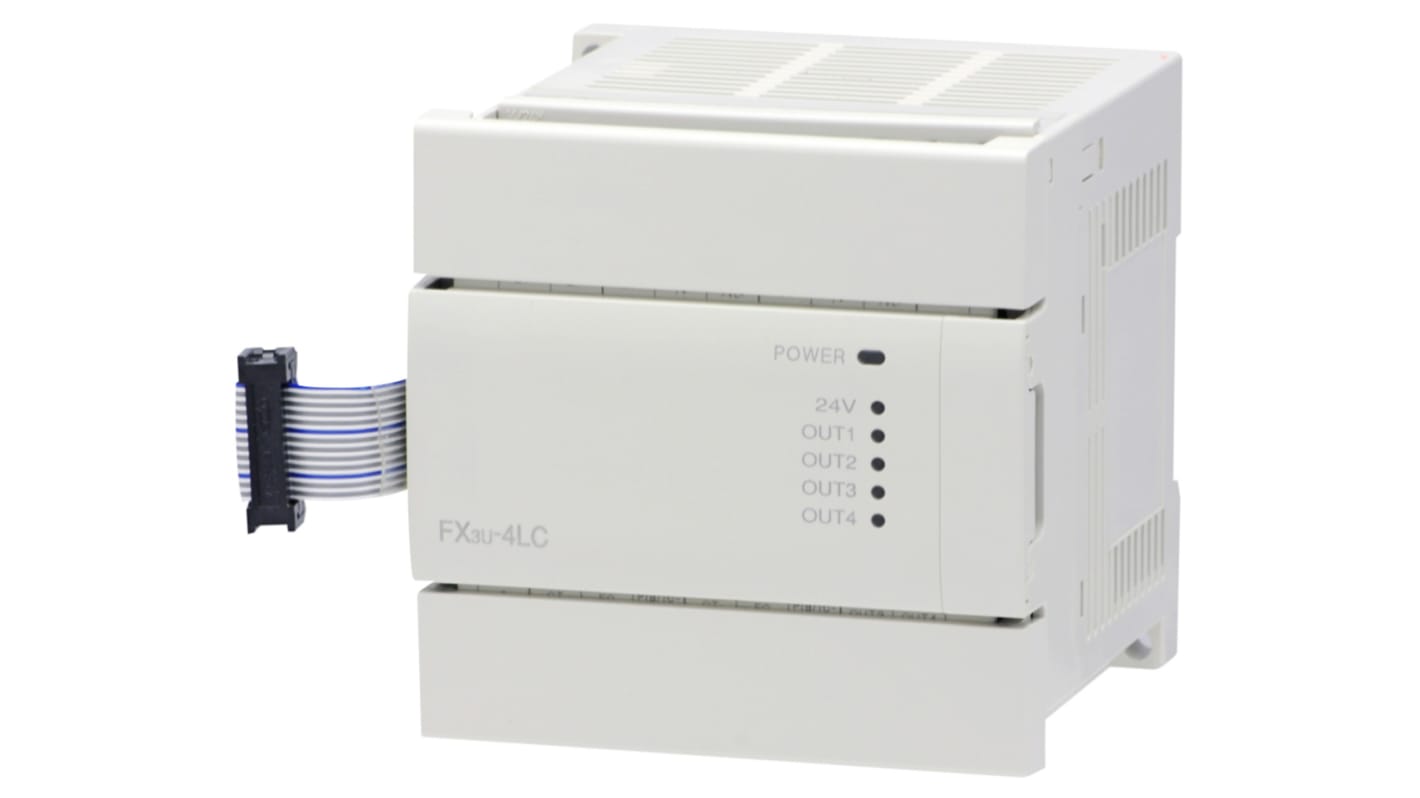 Modulo analogico Mitsubishi Electric FX3U-4LC per PLC FX3U, 4 ingressi termocoppie, montaggio su guida DIN, dimensioni 90 x 90 x 85 mm.