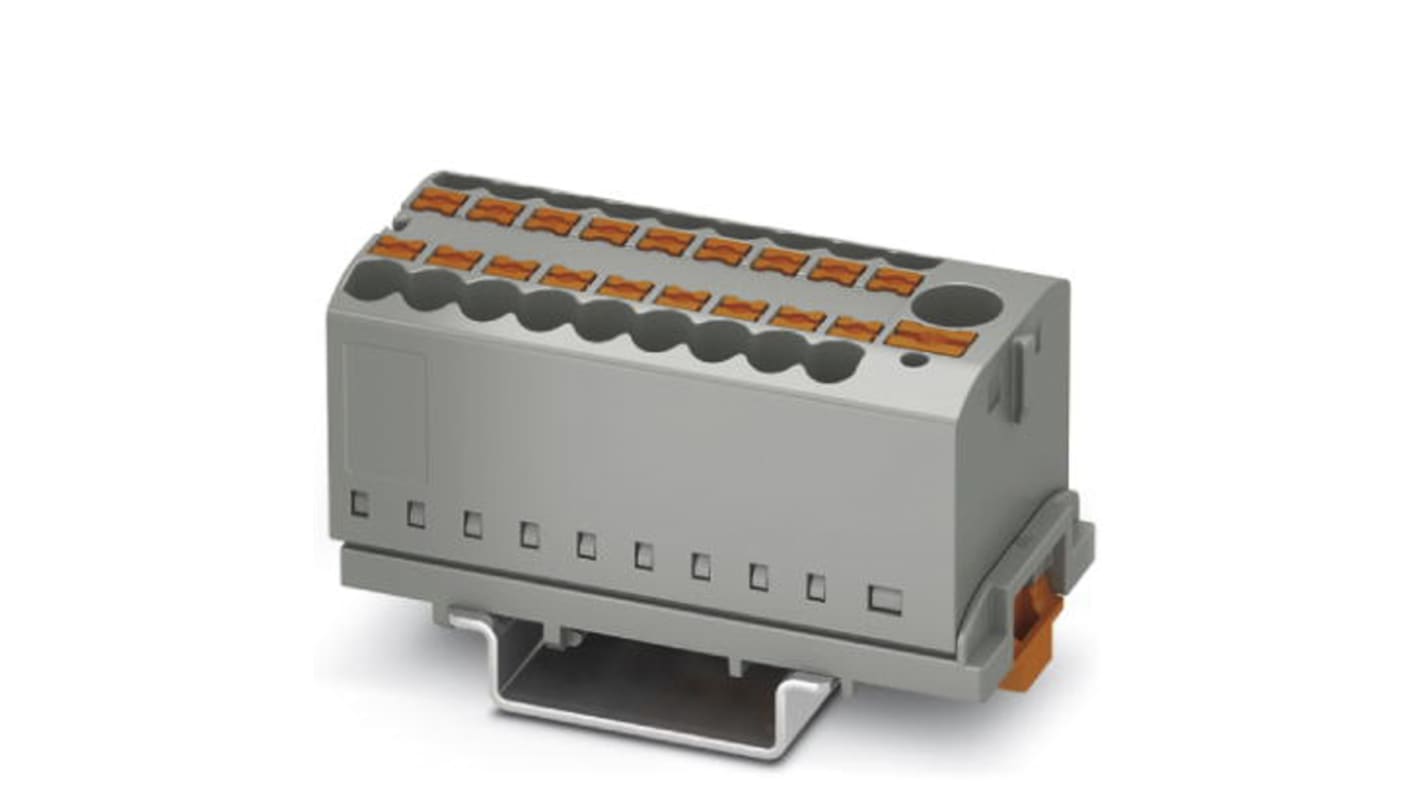 Blocco di distribuzione Phoenix Contact 3273110, 19 vie, 24 A, 500 V, 41 A, 6 mm² - Serie GY. Ideale per impianti HVAC. Facile installazione e resistente agli urti.