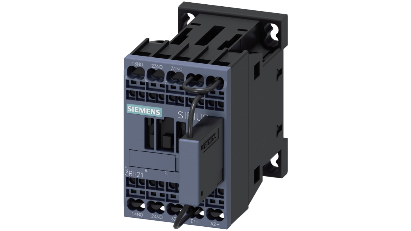 Contattore Siemens 3RH2122-2KF40-0LA0, 2NO + 1NC, montaggio su guida DIN, dimensioni 117x45x69.5 mm, corrente 10 A.
