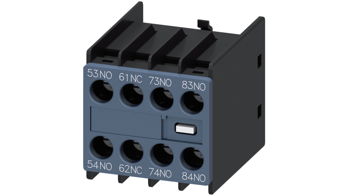 Blocco interruttore ausiliario Siemens 3RH2911-1XA31-0MA0, 4 contatti, montaggio a innesto, corrente 6 A, tensione 600 V cc.