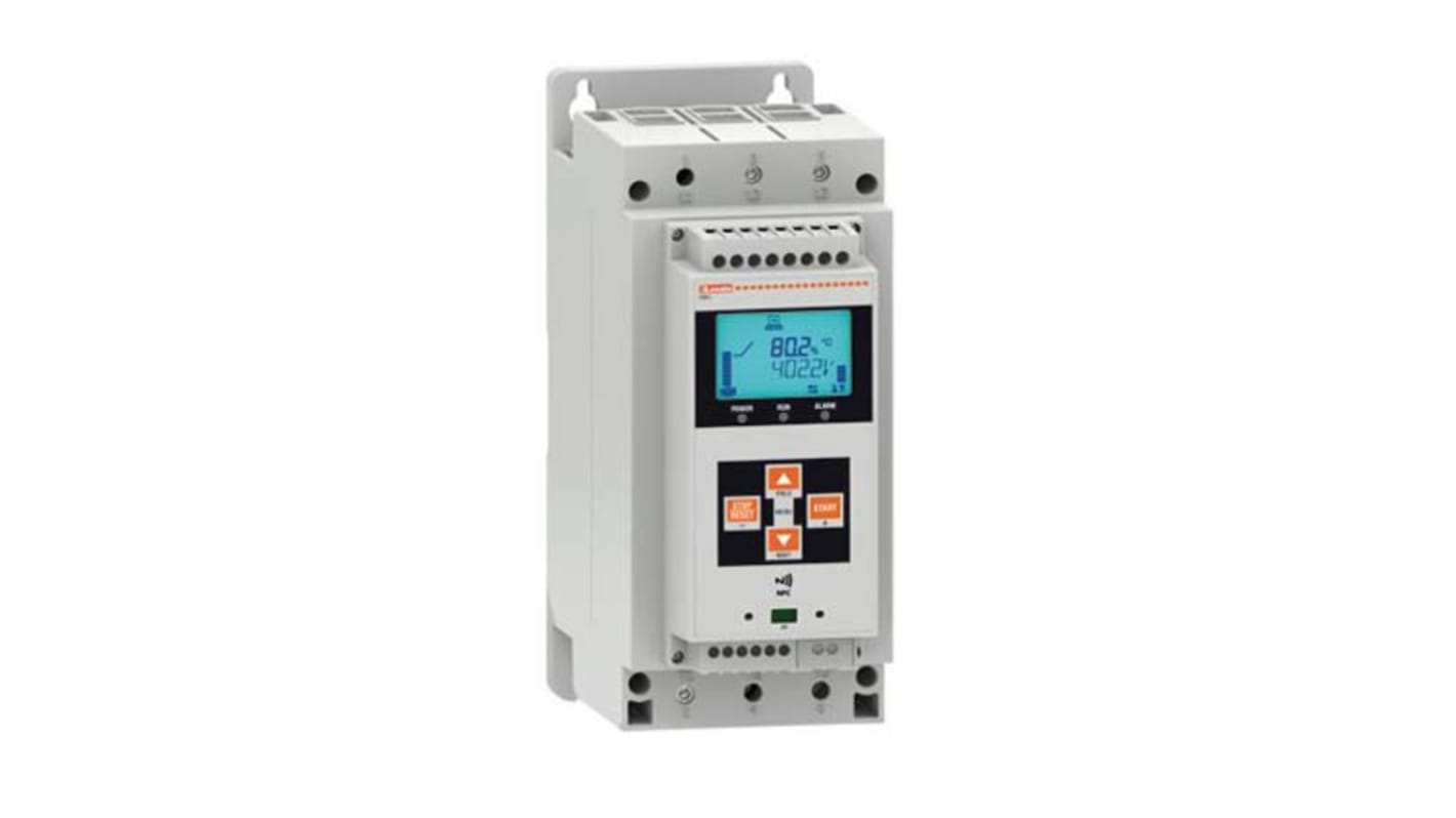 Avviatore soft-start Lovato ADXL0085600 per motori asincroni, 2 fasi, potenza 45 kW, montaggio su guida DIN, dimensioni 95x180x226 mm.