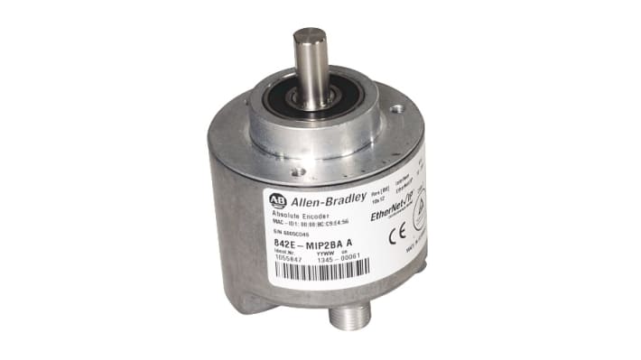Encoder assoluto Allen Bradley 842E-MIP2BA, 262144 impulsi/giro, IP67, 3/8 pollici, 10-30 V, temperatura -30/+85 °C.