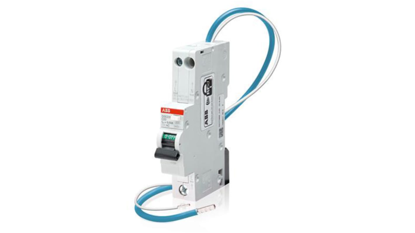 Interruttore differenziale ABB DSE201, 1P+N, 16A, 30mA, montaggio su guida DIN, dimensioni 17.6 x 115 x 68.9mm, colore blu.