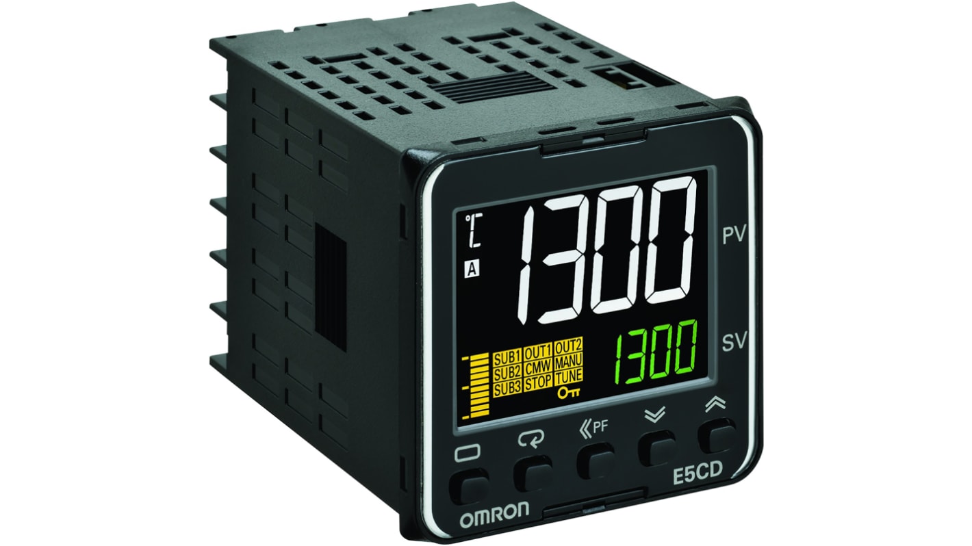 Termoregolatore PID Omron E5CD-RX2A6M-002, montaggio a pannello, dimensioni 48 x 48 mm, gamma -10 a +55 °C, uscita relè.