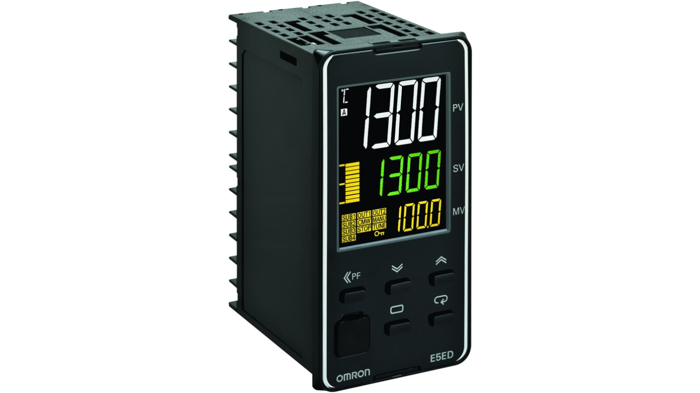 Omron E5ED-QX4D6M-000, termoregolatore PID digitale 48 x 96 mm, 24 V, 2 uscite SSR, montaggio a pannello.
