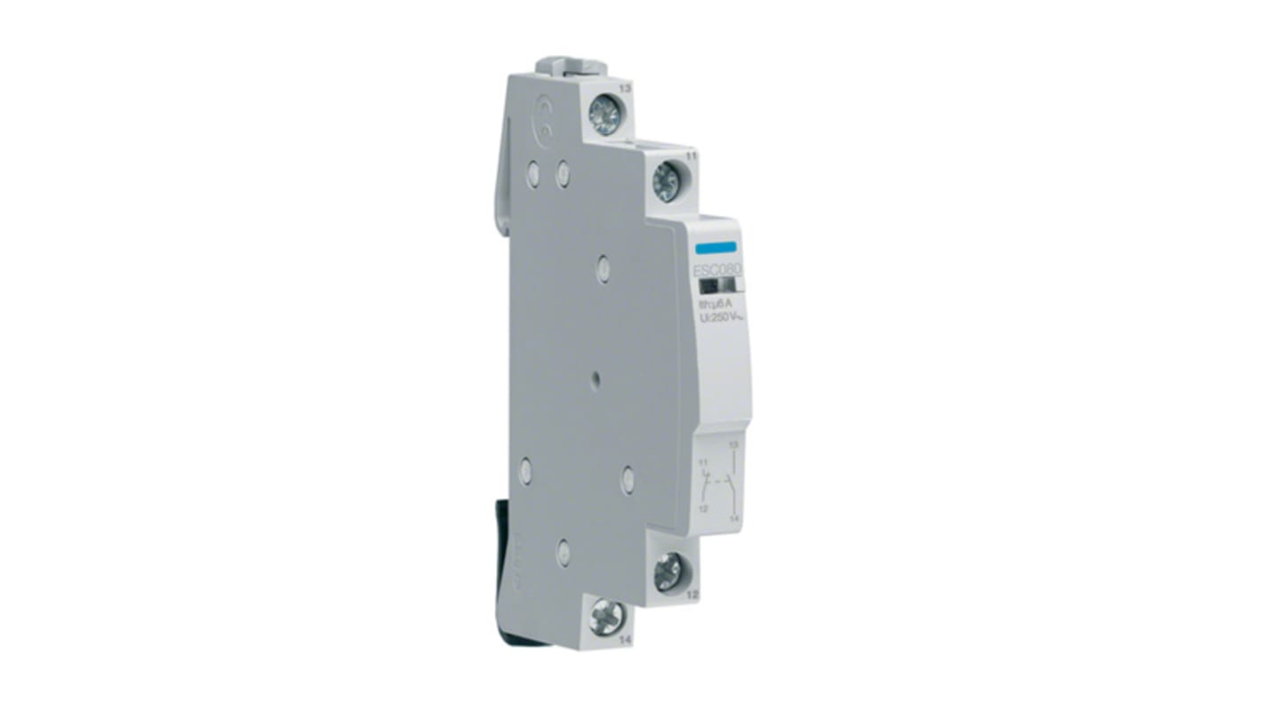 Contatto ausiliario Hager ESC080 per guida DIN, 2 contatti (1 N/C + 1 N/A), corrente 6 A, tensione 230 V c.a.