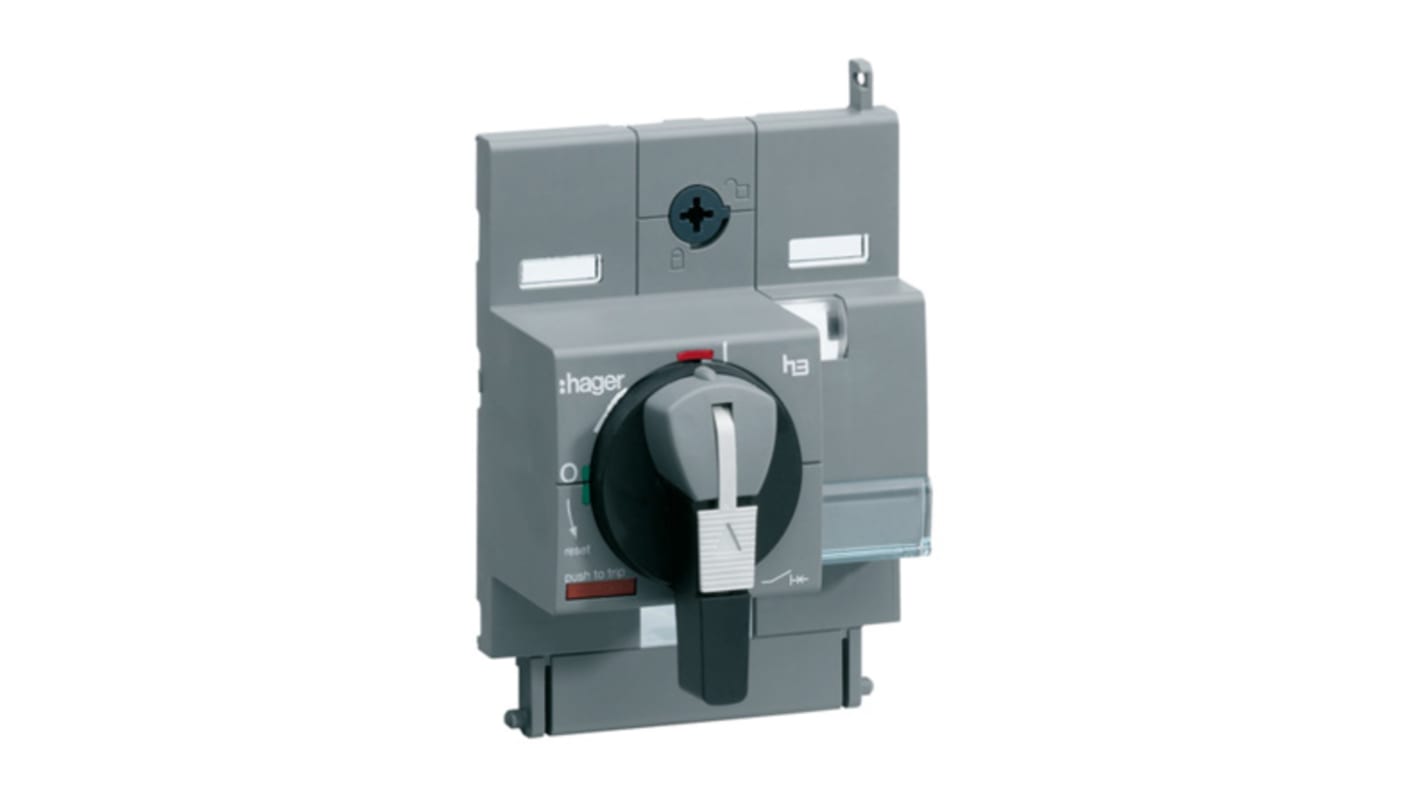 Manopola rotante Hager HXA030H per montaggio a pannello, bloccabile con lucchetto, compatibile con interruttori automatici Hager x160.
