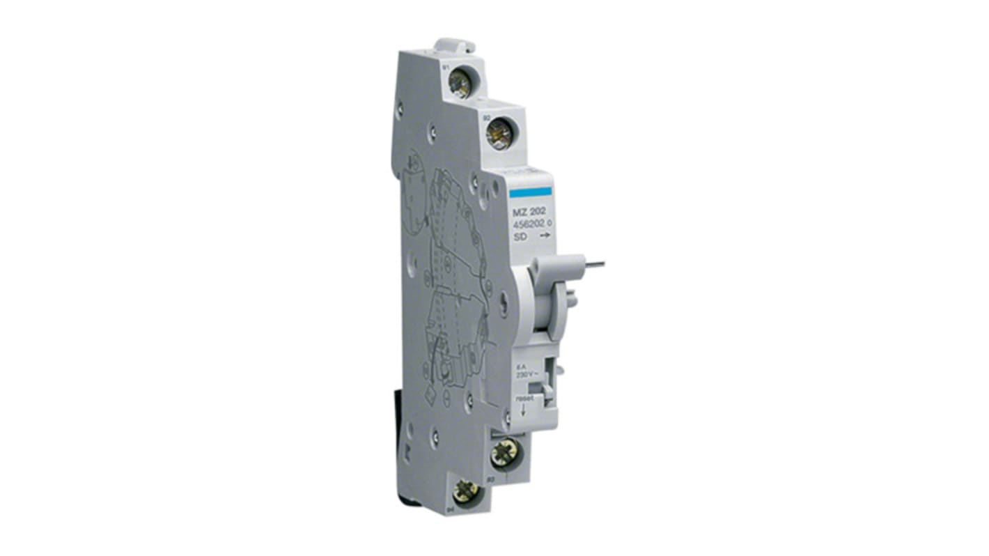 Contatto ausiliario Hager MZ202, 2 contatti (1 N/C, 1 N/A), montaggio su guida DIN, corrente 6 A, tensione 240 V c.a.