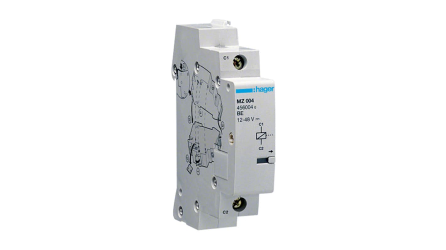 Hager MZ204, modulo di rilascio scatto automatico per guida DIN, attivazione a distanza, compatibile con interruttori 10 kA.