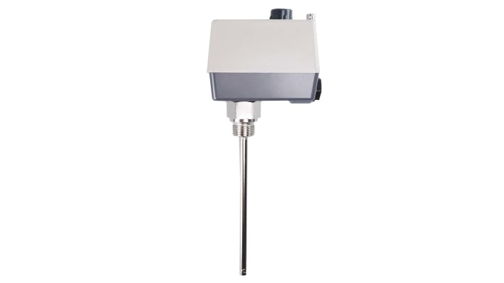 Termostato capillare Jumo, tipo SPST, per limitazione temperatura, montaggio superficiale, intervallo +30°C a +150°C, connessione G1/2.