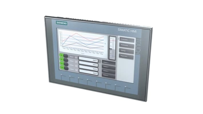 Touchscreen HMI Siemens 6AV2123-2JB03-0AX0 con display TFT 800x480 px, memoria 10 MB. Ideale per monitorare macchinari industriali.
