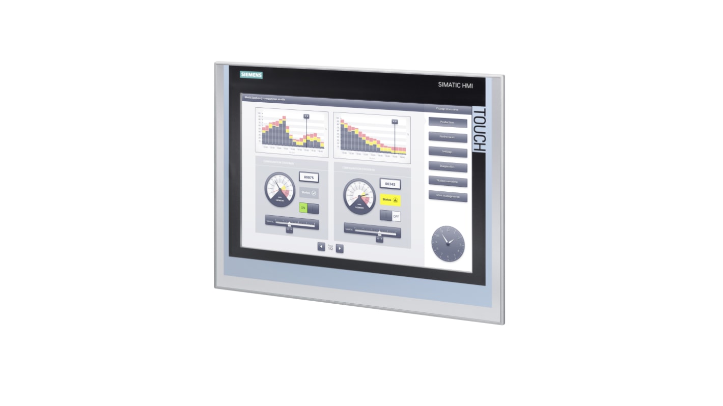 Pannello HMI Siemens 6AV2124-0QC02-0AX1, 15,4" touchscreen, risoluzione 1280x800, IP65, alimentazione 24 V c.c.
