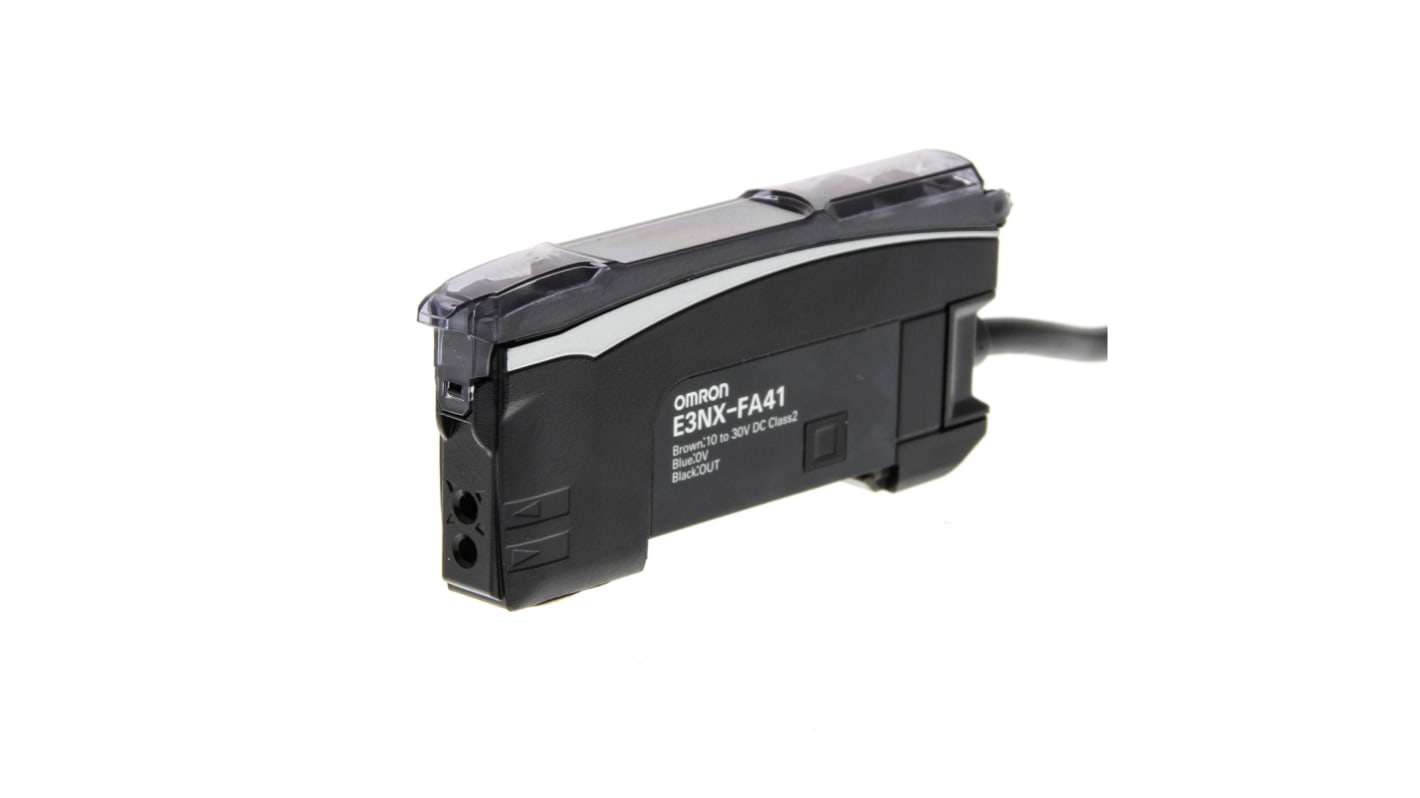 Omron E3NXFA41AN2MOMS, amplificatore fibra PNP precablato, IP54, montaggio su guida DIN, dimensioni 104,5 x 10 x 33,5 mm.