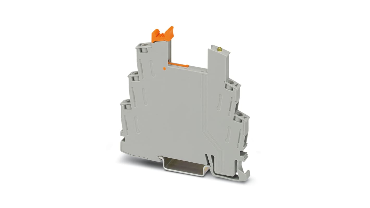 Zoccolo RIF-0-BSC di Phoenix Contact per relè, grigio, montaggio su guida DIN, dimensioni 6,2 mm, tensione 250 V, corrente 8 A.