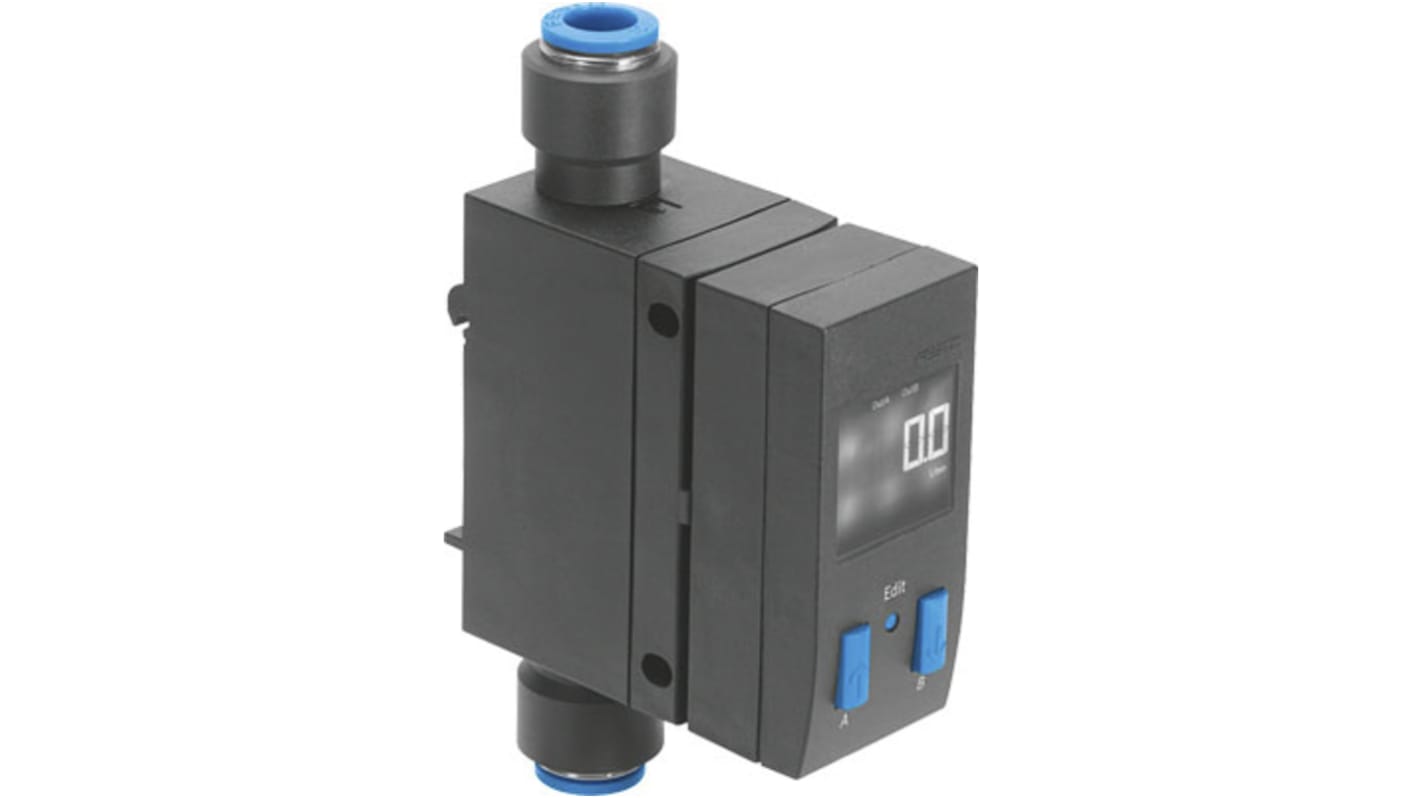 Sensore di flusso Festo SFAB-600U-HQ10-2SA-M12, portata 6-600 l/min, uscita 4-20 mA, grado di protezione IP65.