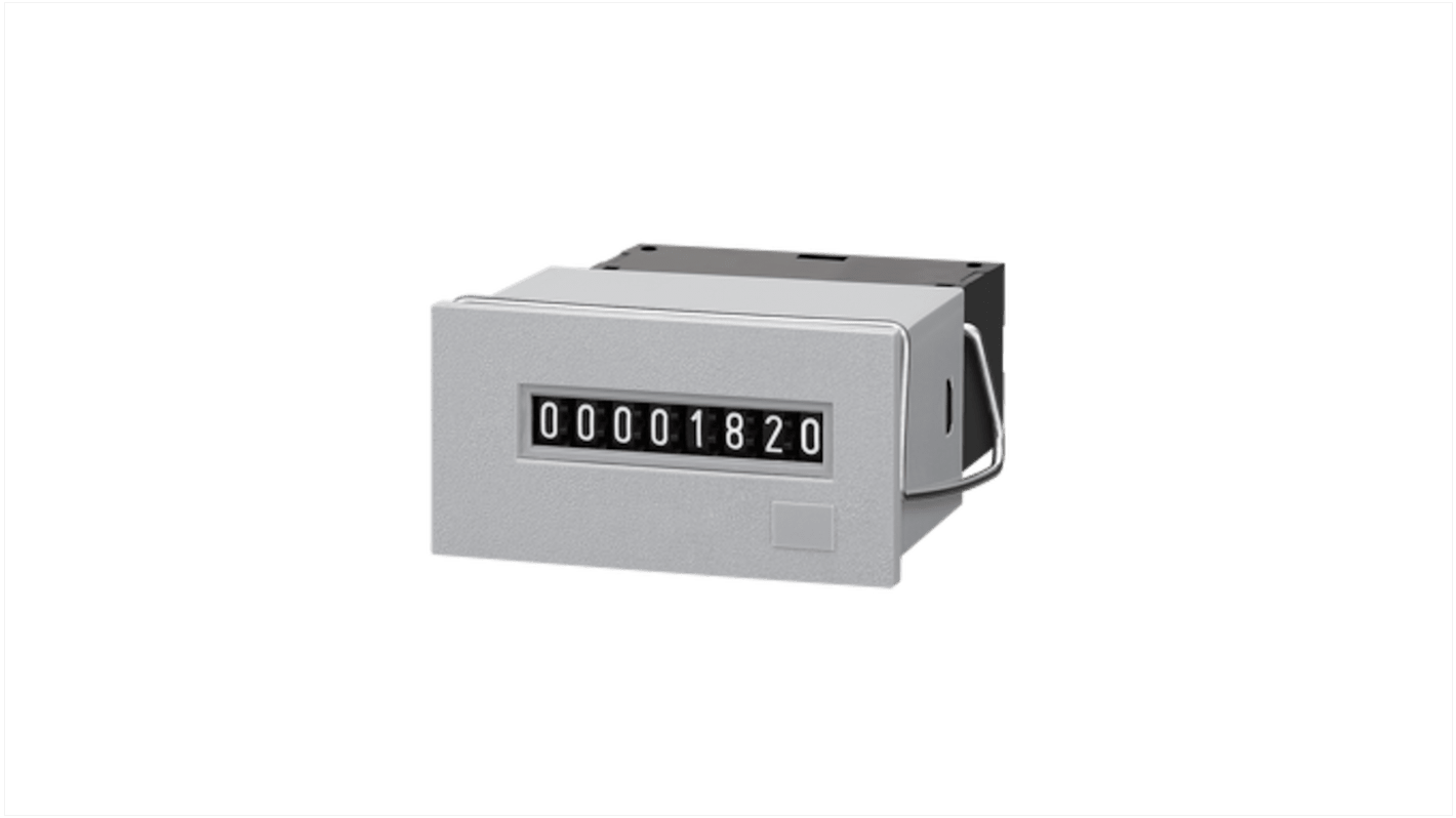 Contatore elettromeccanico Kübler 1.260.200.066, 230 V c.a., display 8 cifre, montaggio a pannello, dimensioni foro 50 x 25 mm.