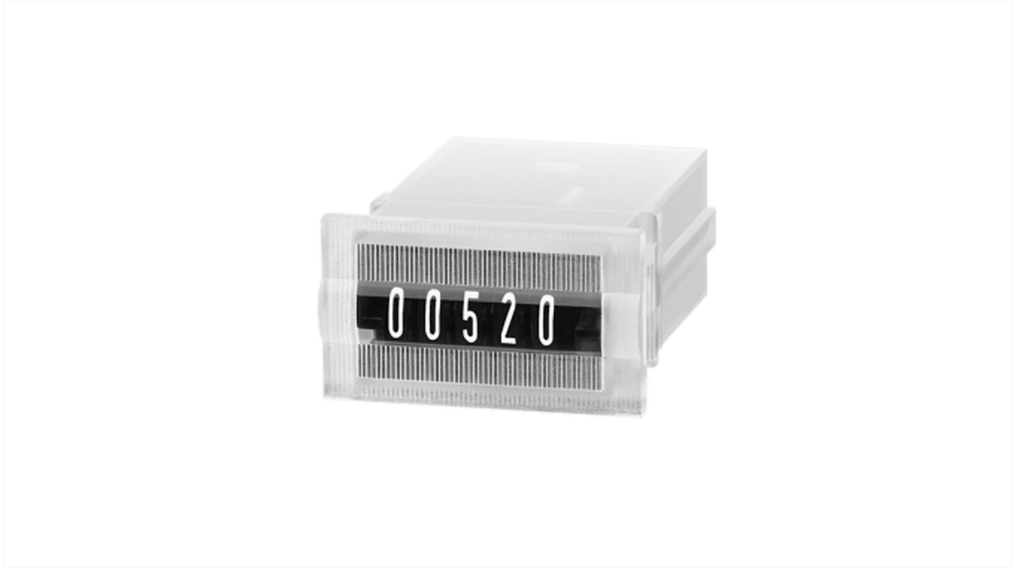 Contatore elettromeccanico Kübler 1.110.200.032, 12 V c.c., display 5 cifre, montaggio a pannello, dimensioni 24 x 13 mm.