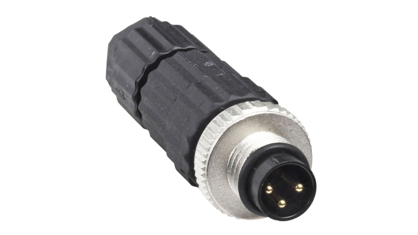 Connettore circolare maschio Telemecanique Sensors XZCC8MDM30V, M8, 3 poli, montaggio su cavo, grado di protezione IP67.