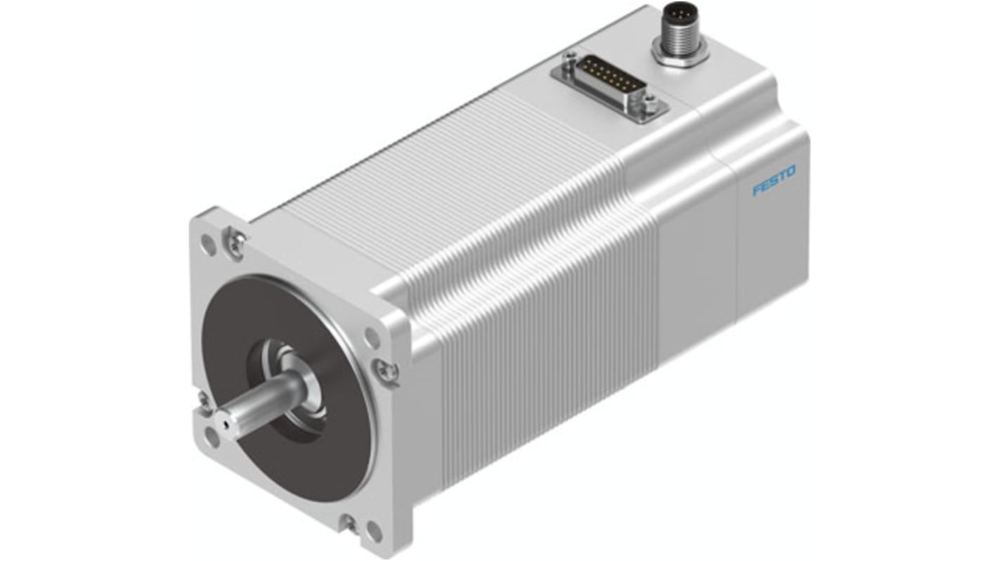 Motore passo-passo ibrido Festo EMMS-ST-87-L-SE-G2, angolo di passo 1.8°, coppia di tenuta 9.3Nm, dimensioni 174.9 mm di profondità.