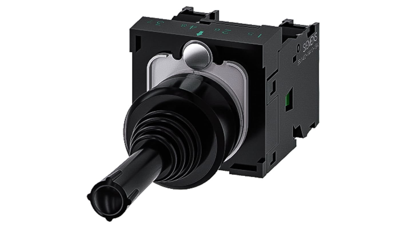 Interruttore joystick Siemens 3SU1100-7AC10-1NA0, rotondo, plastica nera, 2 posizioni, contatto momentaneo, IP65, 10 A.