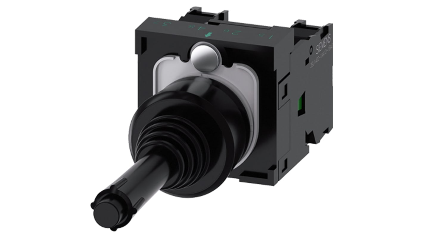 Interruttore joystick Siemens 3SU1100-7BB10-1NA0, rotondo 22 mm, plastica nera, 2 posizioni, SPDT, protezione IP65.