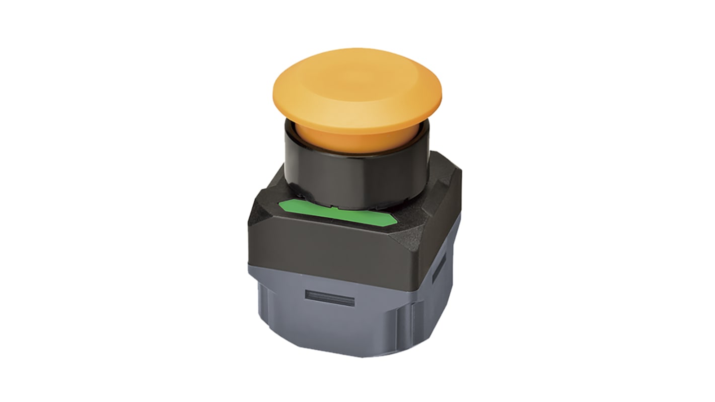 Omron A2W-TB-WC1 EU1YB, pulsante wireless IP65 giallo, diametro 40mm, alimentazione automatica a 24V, operatività -10/+55°C.