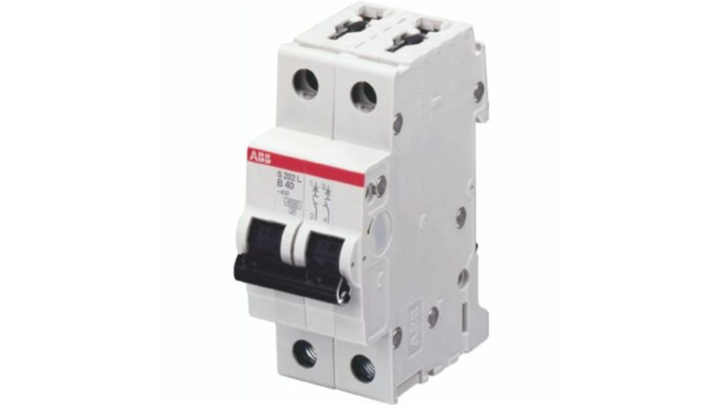 Interruttore magnetotermico ABB S202L-C6, 2 poli, 6A, montaggio su guida DIN, dimensioni 69mm x 35mm x 88mm.