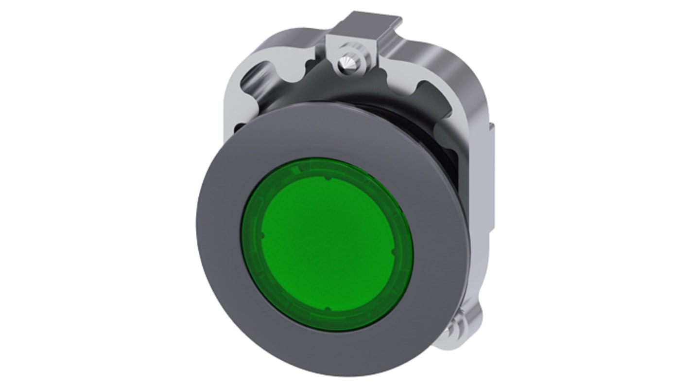 Attuatore pulsante Siemens 3SU1061, rotondo, diametro 30 mm, verde, meccanismo a pressione, protezione IP66/IP67/IP69K.