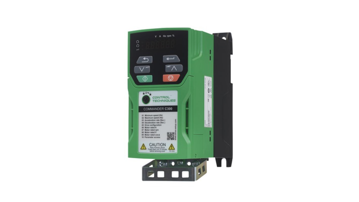 Inverter Control Techniques C300-01200017, 0,25 kW, 1 fase, montaggio a pannello, IP20, frequenza 0-550 Hz.