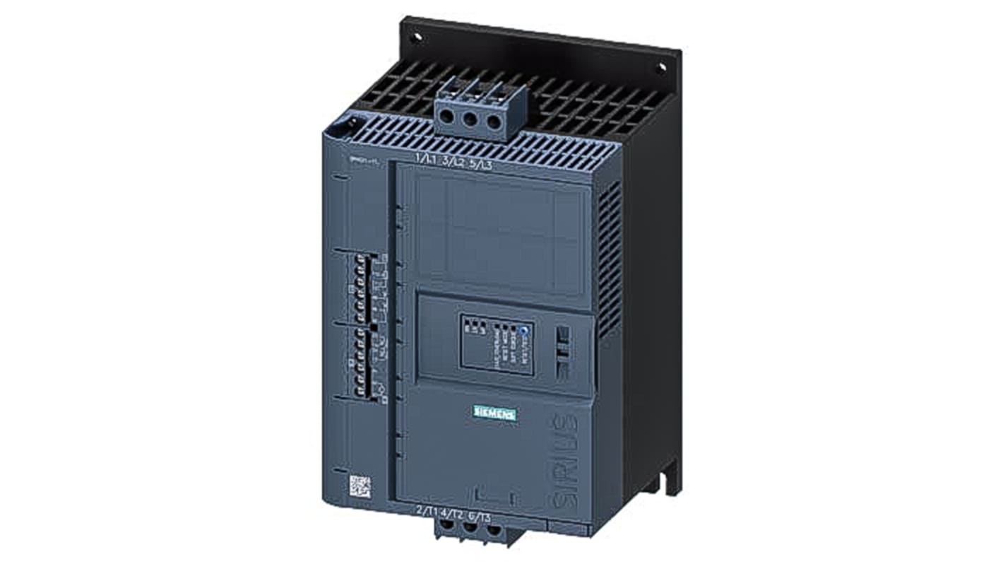 Siemens 3RW5215-1TC14, avviatore soft-start 3 fasi per motori asincroni, potenza 18,5 kW, montaggio a vite, dimensioni 170x152x274,8 mm.