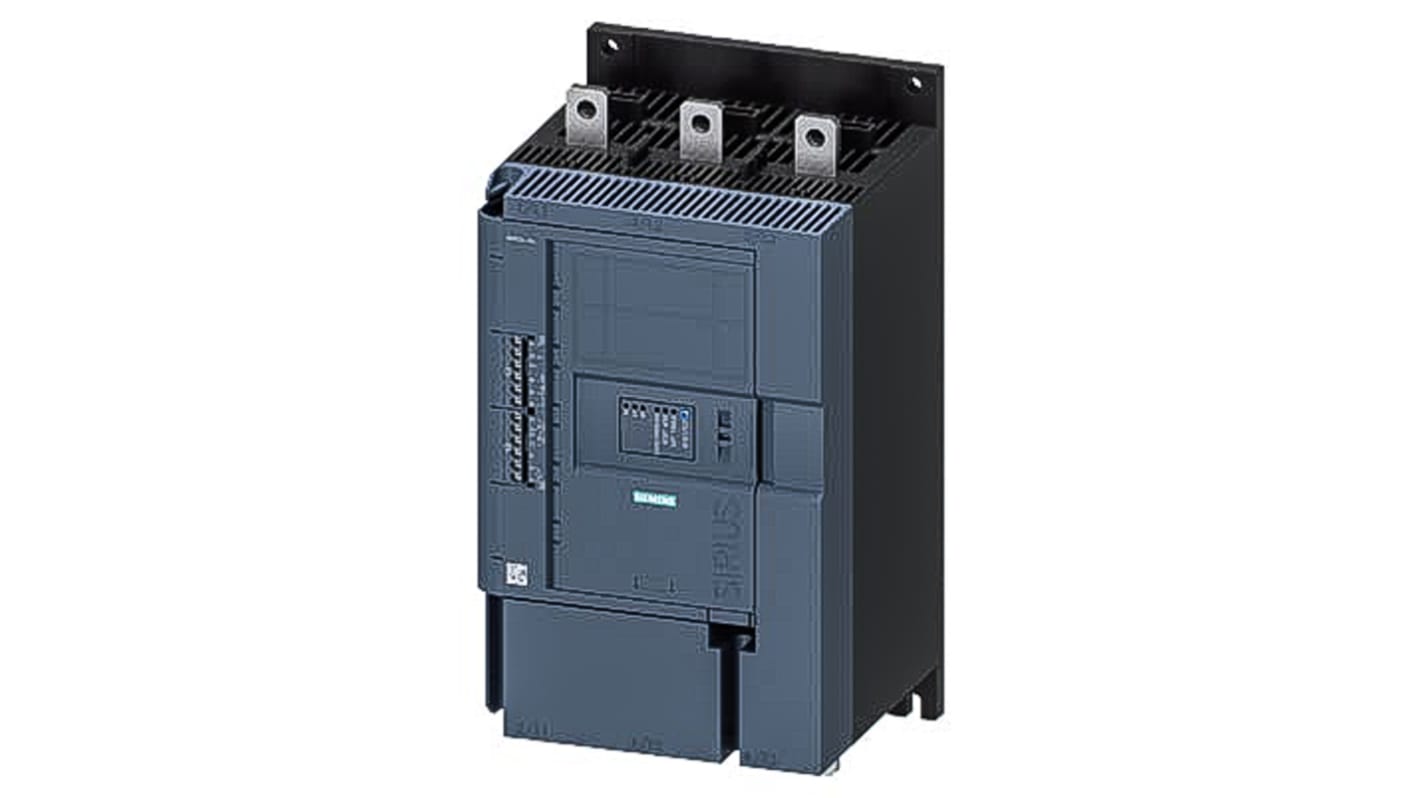 Avviatore soft-start Siemens 3RW5244-6AC14 per motori trifase, potenza 250 kW, montaggio a vite, dimensioni 210x202.5x388 mm.