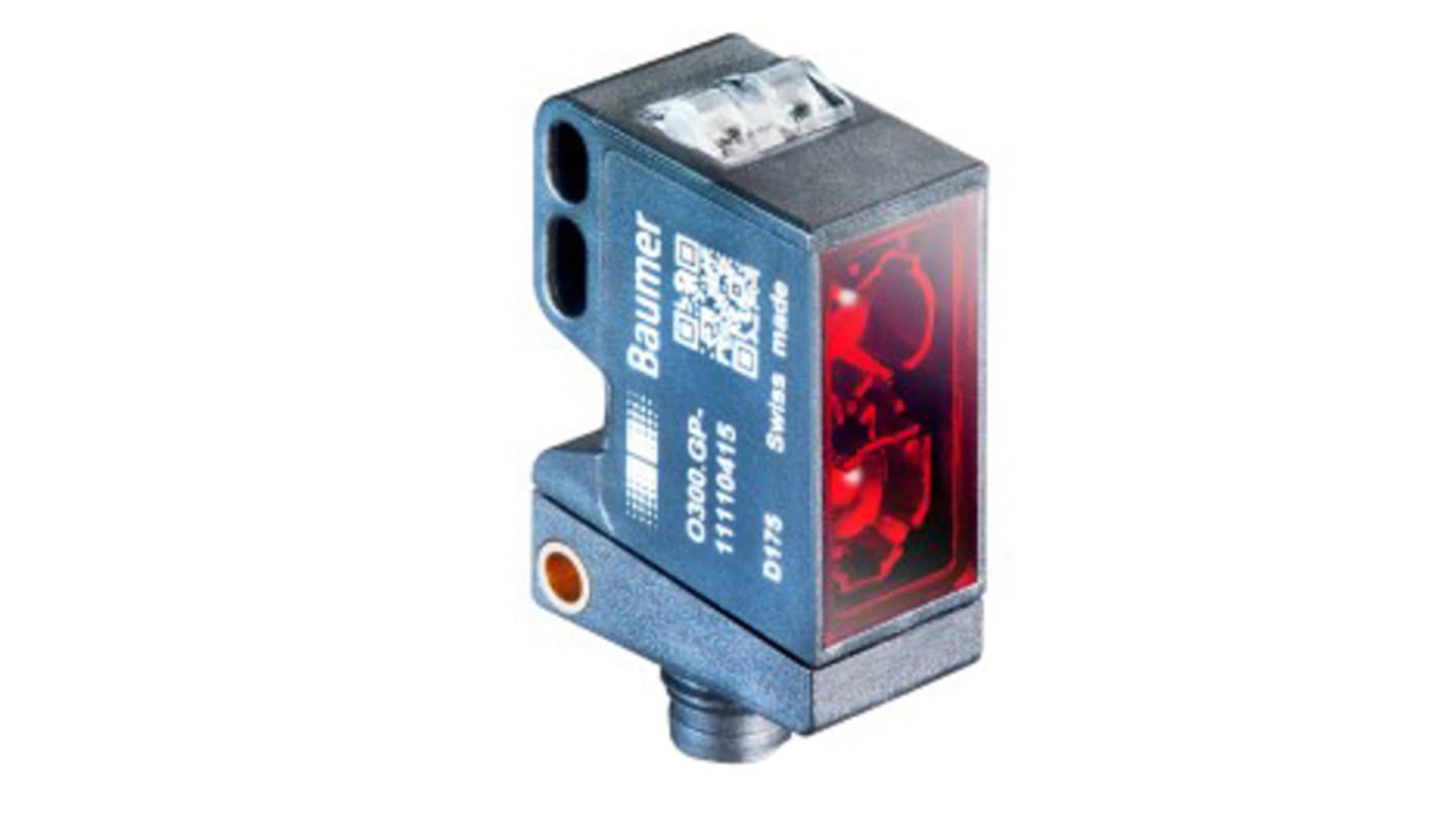 Sensore fotoelettrico rettangolare Baumer O300.SL-GW1J.72N/E022, rilevamento 30-120 mm, uscita Push-Pull, grado di protezione IP67.