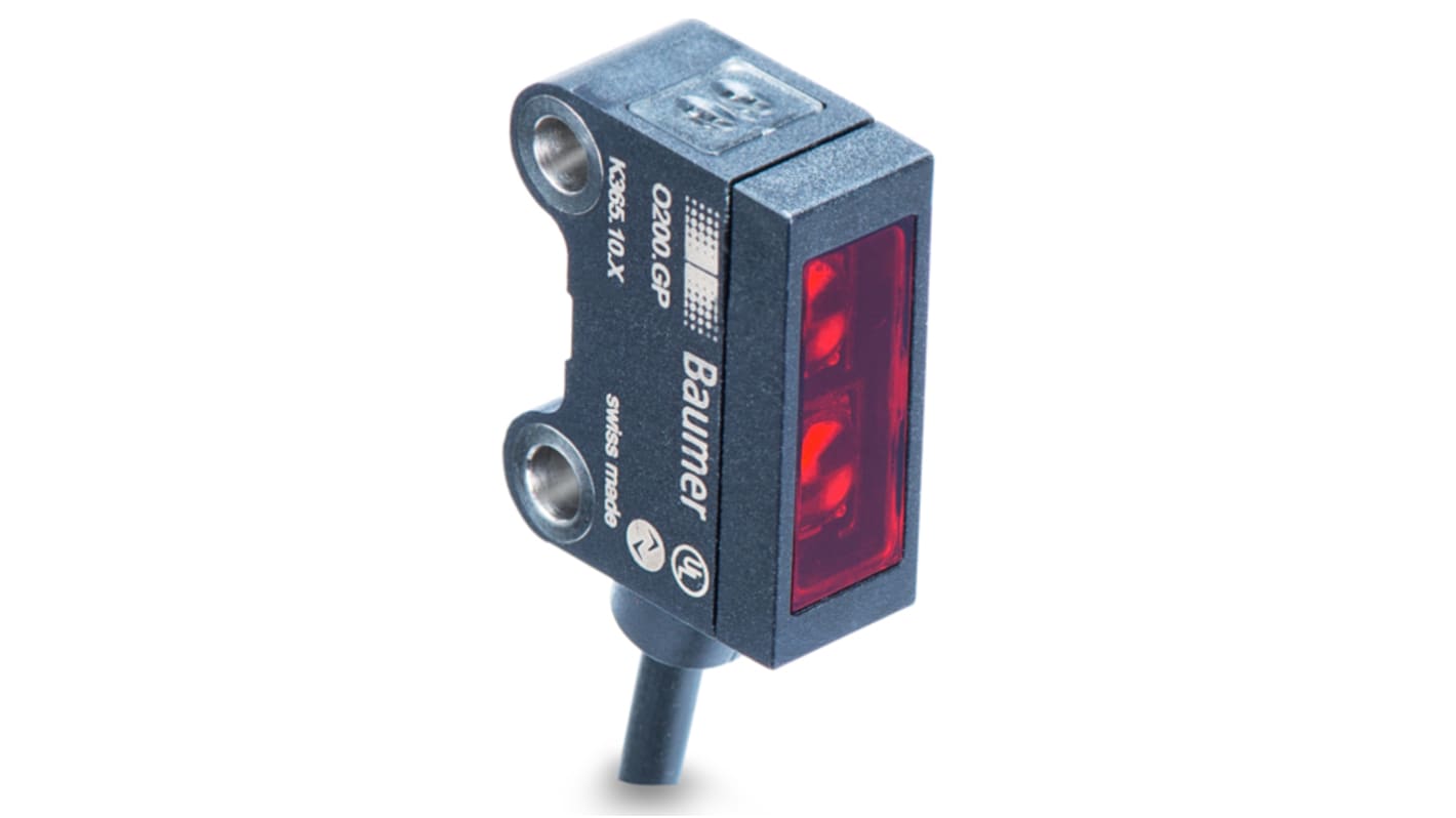 Baumer O200.GR.F-PV1Z.72NV/BX15, sensore fotoelettrico rettangolare con soppressione dello sfondo, uscita PNP, IP67.