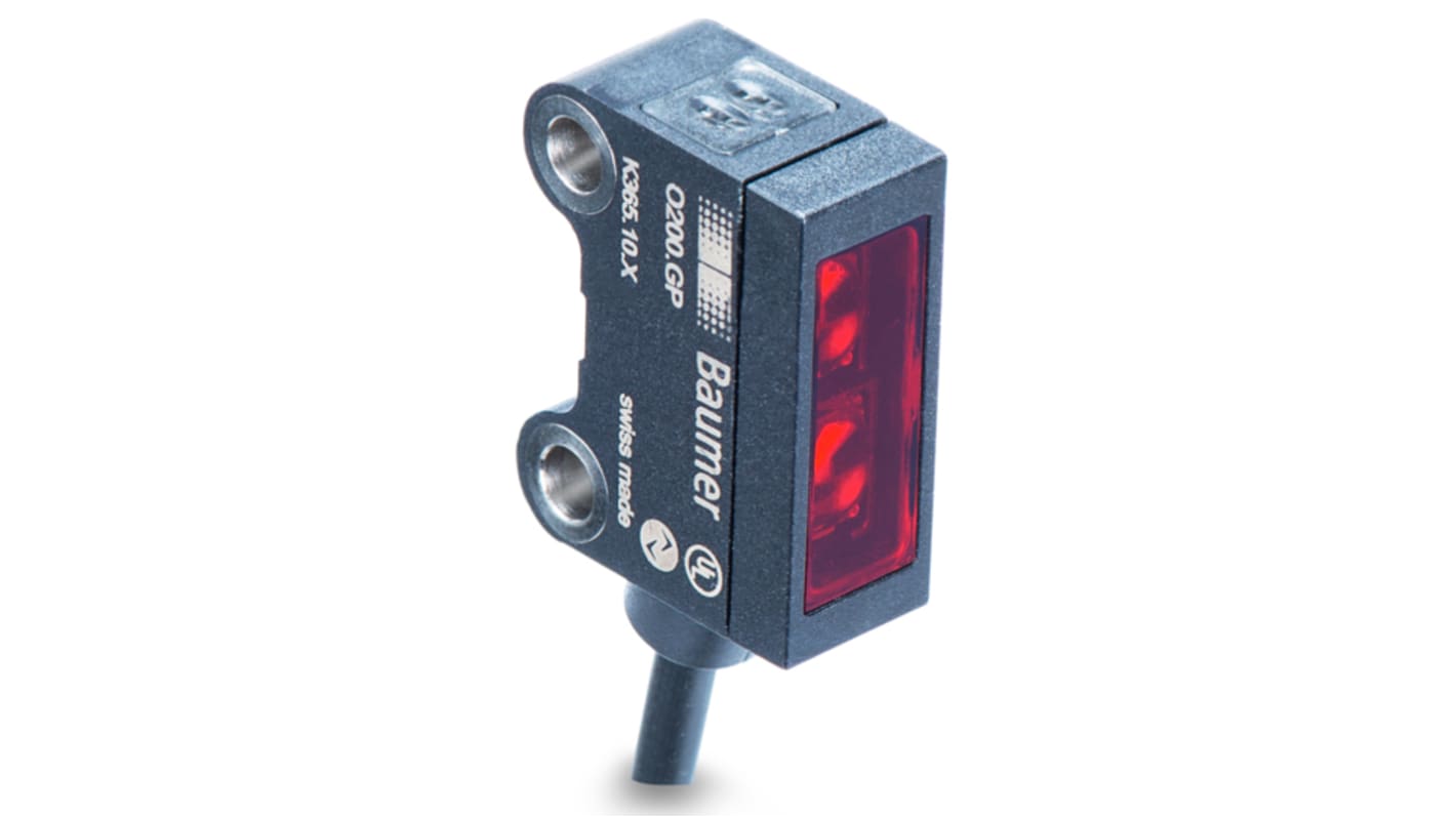 Sensore fotoelettrico Baumer O200.RR-GD1E.72NV/T003 a retroriflessione, LED rosso, gamma 0-3 m, IP67, montaggio con manicotto inox.