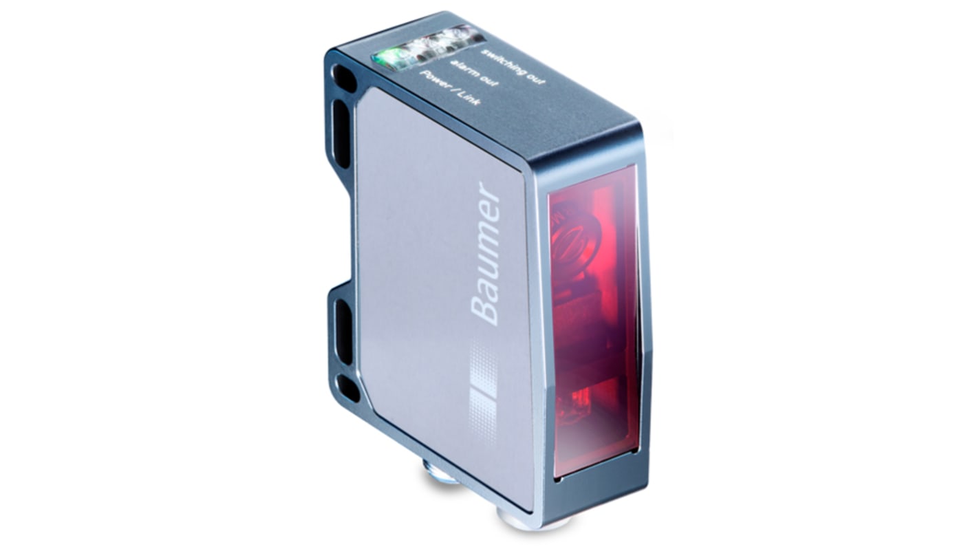 Baumer OM70-P0250.HH0240.VI, sensore di distanza laser rettangolare, rilevamento 50-250 mm, uscita analogica e RS 485, IP67.