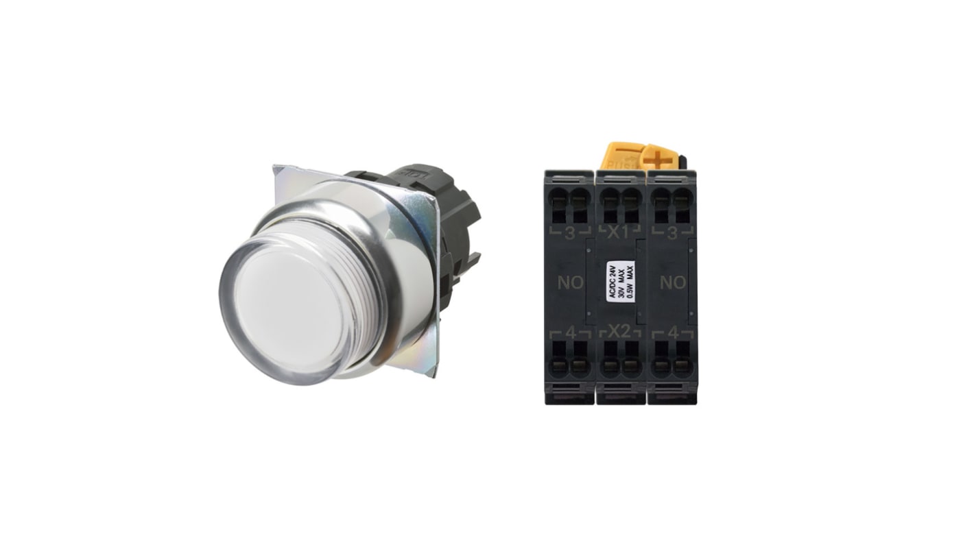 Omron A22NL-RNA-TWA-P101-WC, pulsante DPST illuminato per montaggio a pannello, diametro 28.8 mm, protezione IP66.