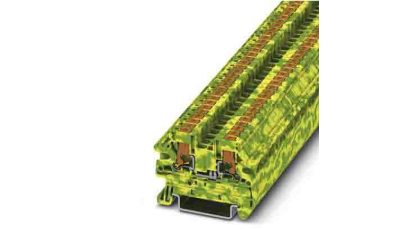 Morsettiera modulare verde e gialla con messa a terra - PTV terminal 2.5-PE - Phoenix Contact 1078963: Design compatto, facile connessione dei conduttori su guida DIN, resistente alle vibrazioni. Ideale per applicazioni industriali.
