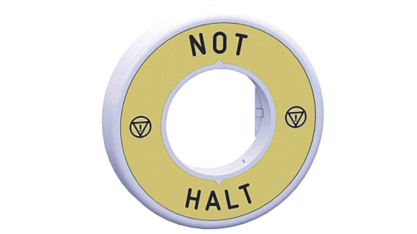 Anello legenda illuminato Schneider Electric ZBY9W2B230 per pulsante di arresto emergenza, LED rosso, testo "NOT HALT", dimensioni 60 mm.