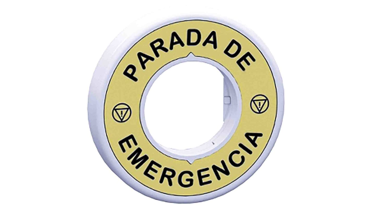 Anello legenda illuminato Schneider Electric per pulsante di arresto emergenza, LED rosso, etichetta "Parada De Emergencia".