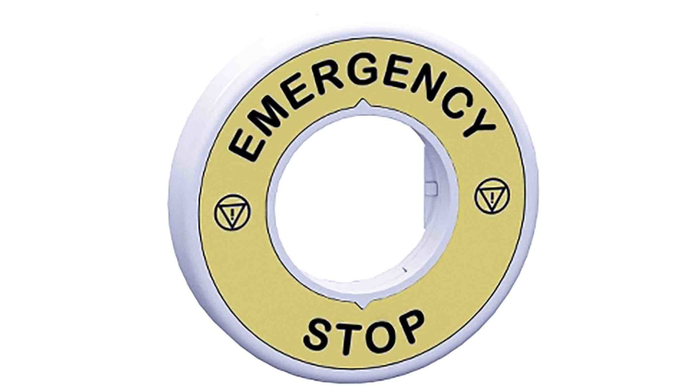 Anello legenda illuminato Schneider Electric per pulsante di emergenza, LED rosso fisso, etichetta "Emergency Stop".