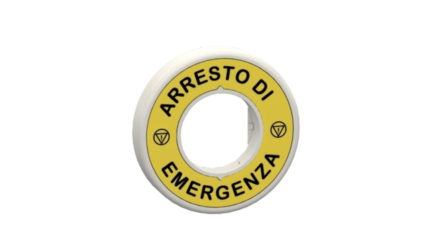 Anello legenda illuminato Schneider Electric per pulsante di emergenza, 24V, testo LED fisso, compatibile con serie Harmony.