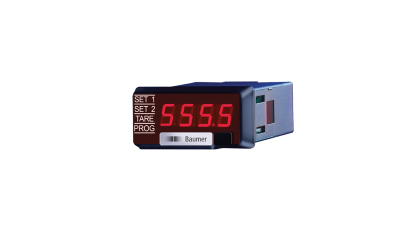Misuratore digitale multifunzione Baumer PA220.514AX01, display LED 4 cifre, contenitore DIN 48 x 24 mm, ingressi ±20 mA, ±10 V.