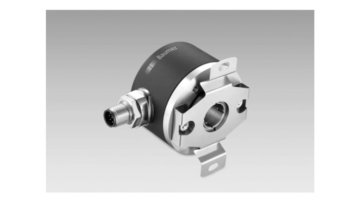 Encoder assoluto Baumer EAM580R-BAC.7NC4.A36A1.A, 12 mm, risoluzione 12 bit, montaggio flangia, IP67, 14-30 V c.c.