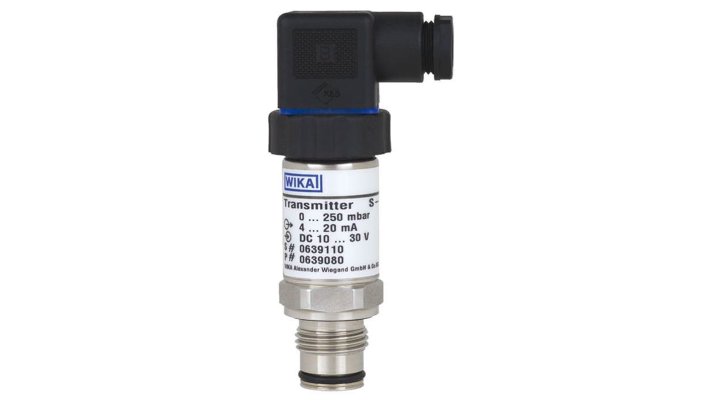 Sensore di pressione WIKA 9083545, 0.16 bar max, uscita 4-20 mA, IP65, acciaio INOX, -30°C/+100°C, montaggio filettato.