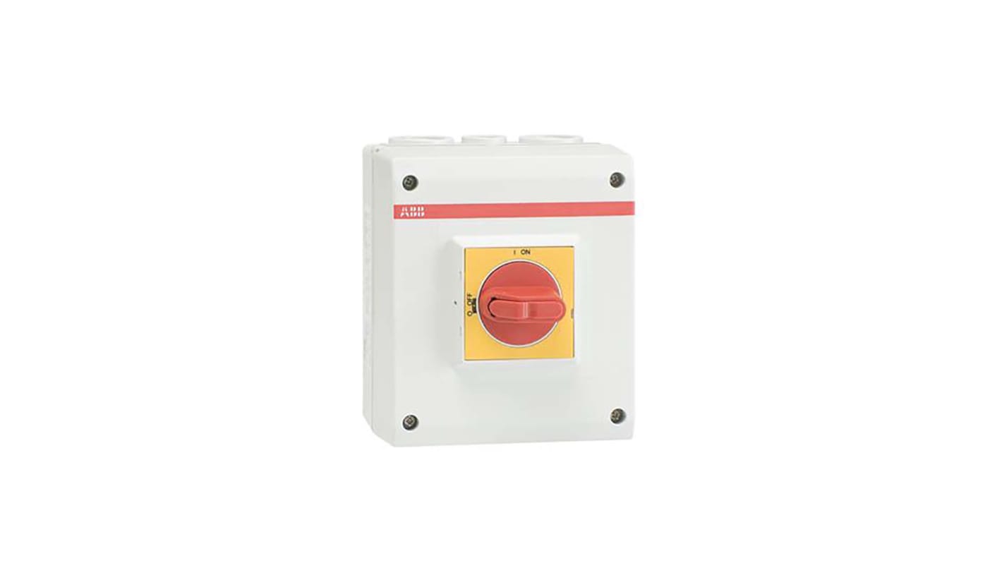 Interruttore di isolamento ABB, 40A, 750V, IP65, montaggio A innesto, contenitore in policarbonato rinforzato.