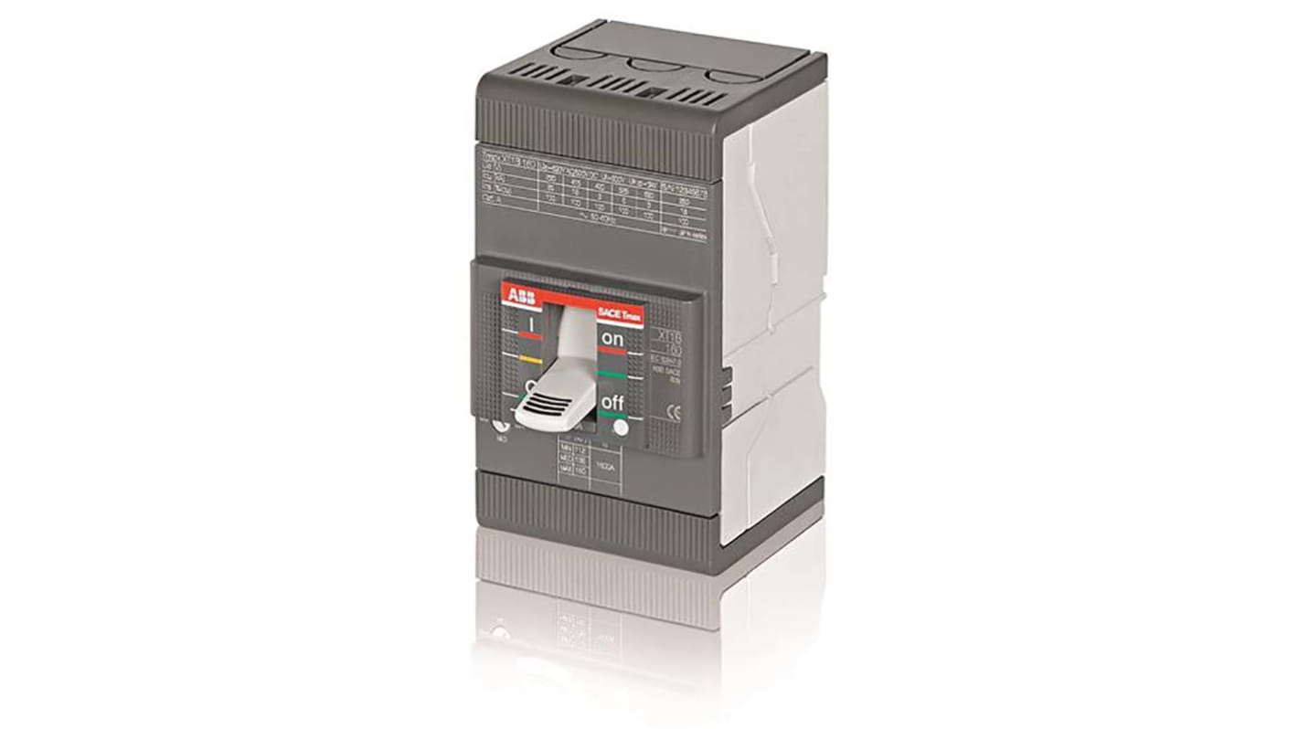 Interruttore magnetotermico 3 poli 80A ABB, tensione 690V, capacità di rottura 25 kA, dimensioni 76.2x70x130 mm. Modello XT1B 160 TMD.