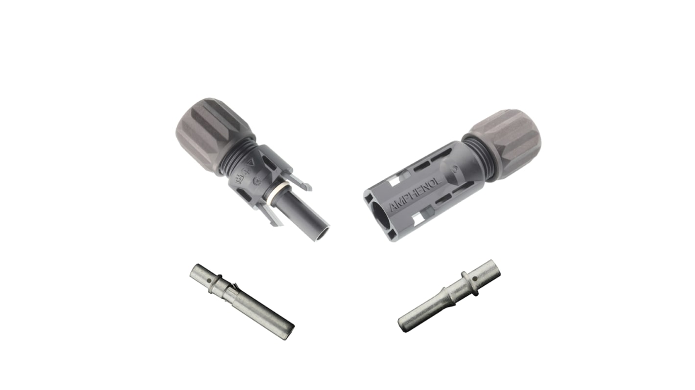 Connettore solare femmina H4 di Amphenol Industrial per montaggio su cavo, resistente ai raggi UV e all'ozono, disponibile in misure di corrente fino a 65A.
